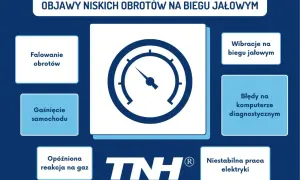 Objawy niskich obrotów: falowanie obrotów, gaśnięcie, opóźniona reakcja na gaz, wibracje, błędy diagnostyczne, niestabilna praca elektryki.
