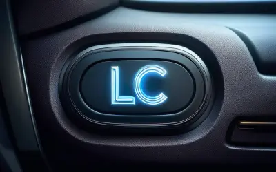 Przycisk "LC" z niebieskim podświetleniem, gotowy do aktywacji launch control.