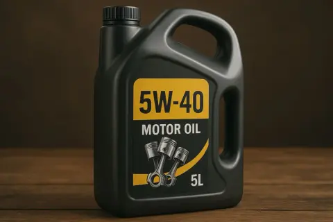 Czarnym kanistrze z olejem silnikowym 5W-40. Różnica między olejem 5W30 a 5W40 jest kluczowa dla ochrony silnika.