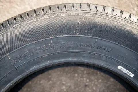 Oznaczenia na oponach: 225/65R16C 112/110T 8PR LT M+S. Widoczne są szczegółowe parametry techniczne.