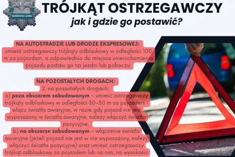 Trójkąt ostrzegawczy odległości: jak i gdzie go postawić na drodze? Informacje dla kierowców od policji.