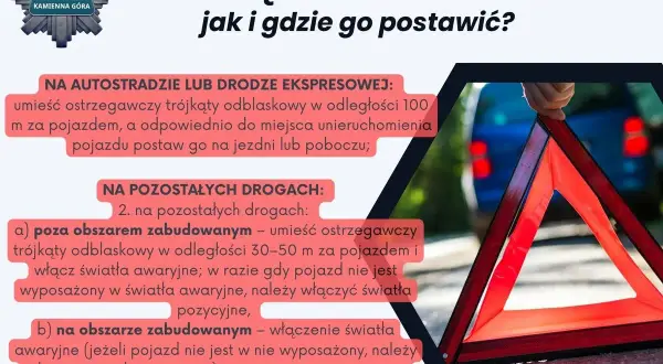 Trójkąt ostrzegawczy odległości: jak i gdzie go postawić na drodze? Informacje dla kierowców od policji.