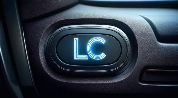 Przycisk "LC" z niebieskim podświetleniem, gotowy do aktywacji launch control.