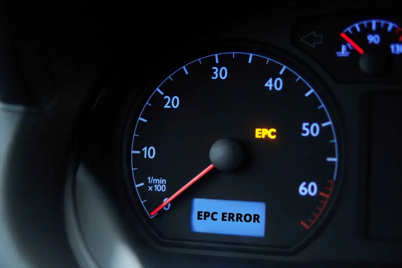 Kontrolka EPC świeci się na desce rozdzielczej Volkswagena, sygnalizując błąd.