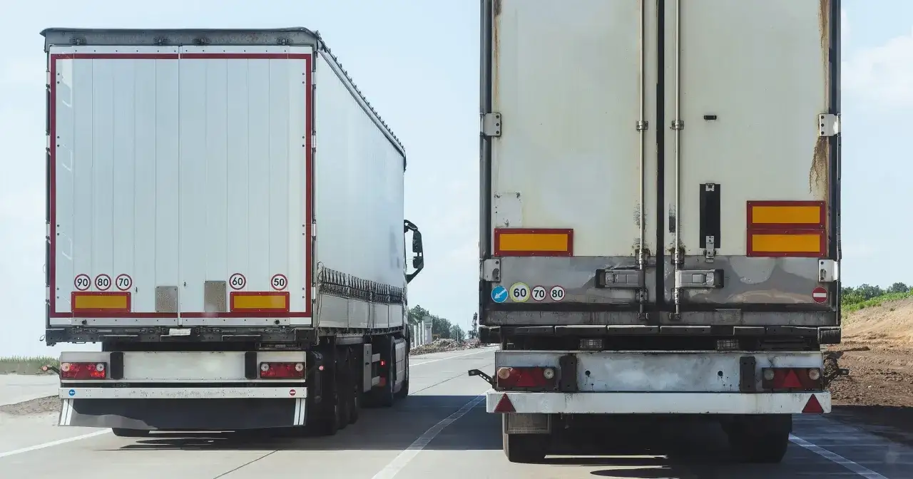 Dwa tiry na autostradzie. Na jednym z nich widoczne są znaki ograniczenia prędkości: 90, 80, 70. Zastanawiasz się, ile może jechać tir na autostradzie?