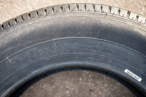 Oznaczenia na oponach: 225/65R16C 112/110T 8PR LT M+S. Widoczne są szczegółowe parametry techniczne.