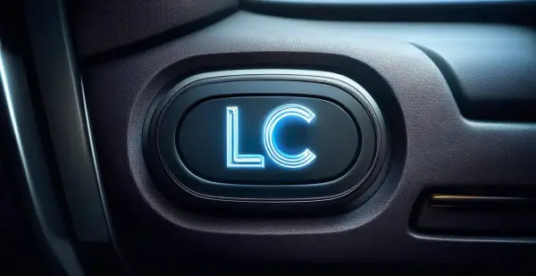 Przycisk "LC" z niebieskim podświetleniem, gotowy do aktywacji launch control.